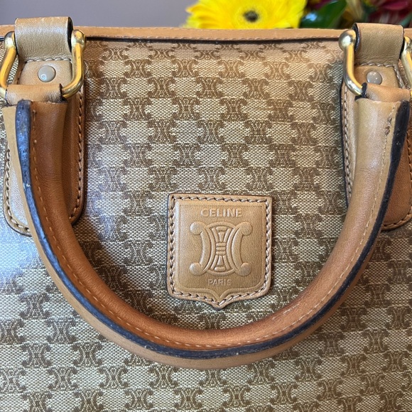 CELINE Triomphe Boston Bag Coated Canvas and Leather Satchel - Picture 4 of 14